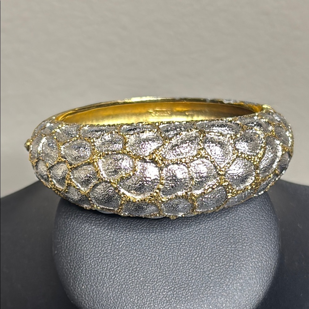 Jomaz Textured Bangle In Gold And Silver Gilt Clamper Two Tone Elegant Bracelet